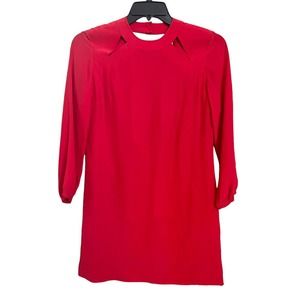 Amanda Uprichard NWD Silk Red Long Slv Mini Dress Cutout Sz XS Low V Back Party